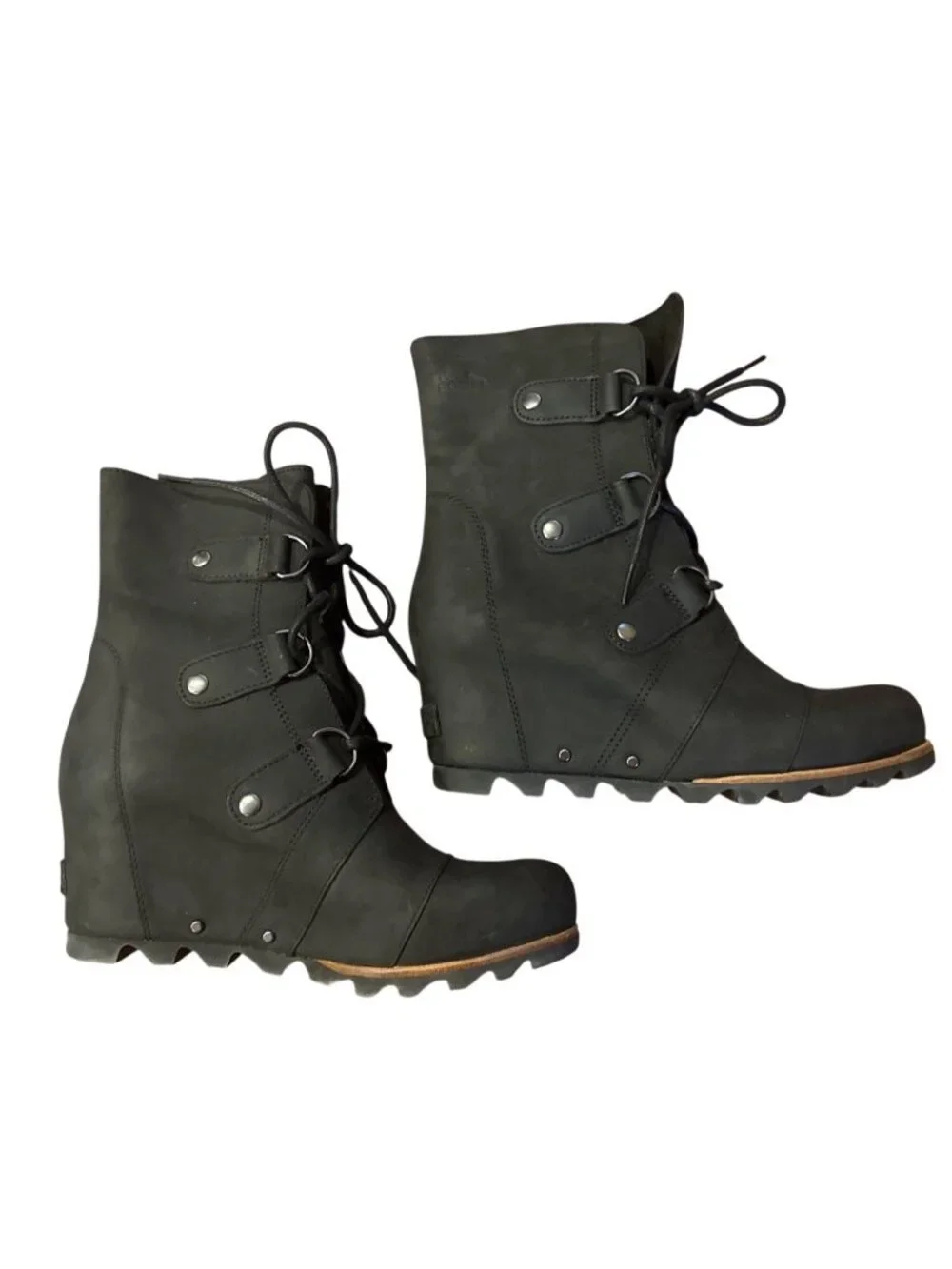 Sorel Joan Of Arctic Wedge Lace Up Boots Black Nubuck Womens Size 8 Waterproof